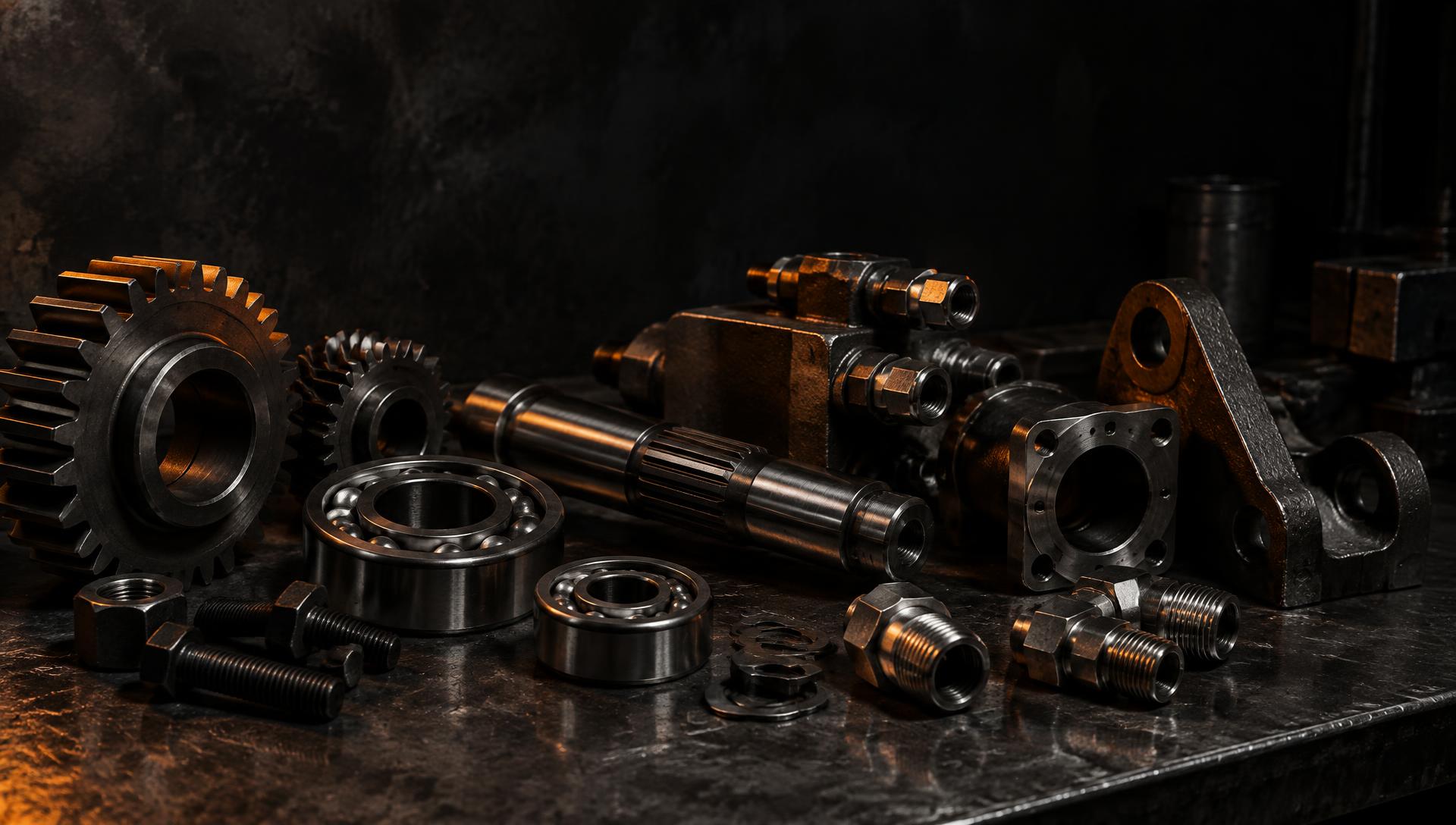 Machine parts on a workbench